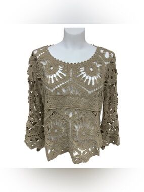 POL Crochet Openwork Beige Top Size O/S